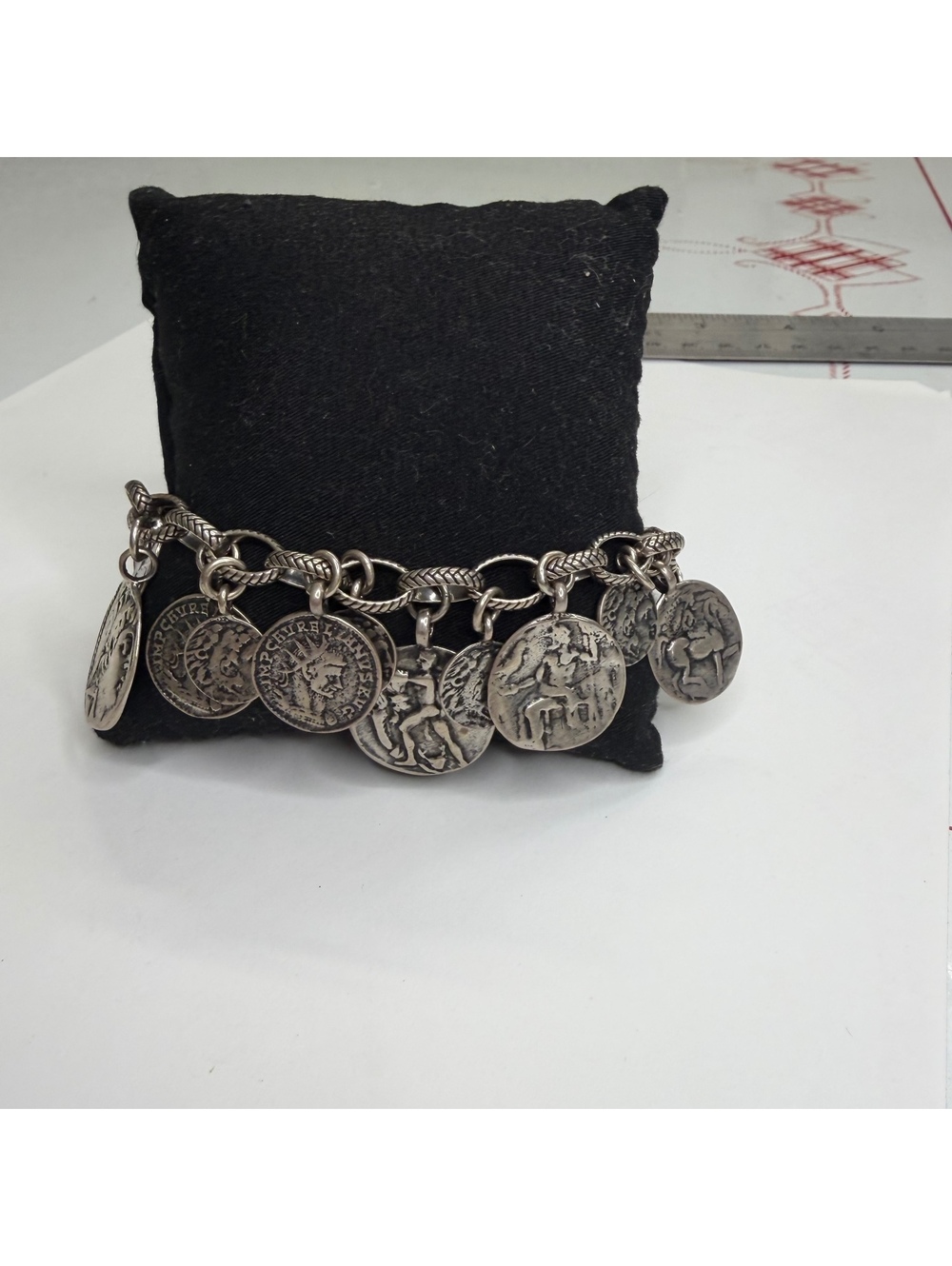 Spilada sterling silver Roman coin cha-cha bracelet vintage